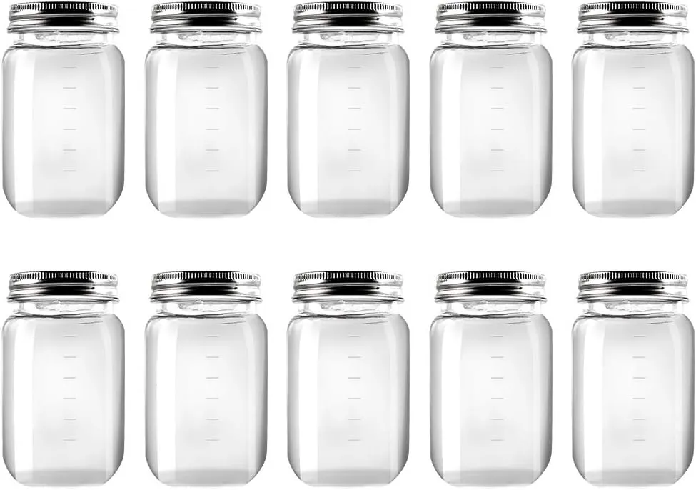 novelinks 16 Ounce Clear Plastic Jars Containers With Screw On Lids - Refillable Round Empty Plastic Slime Storage Containers for Kitchen & Household Storage - BPA Free (10 Pack)