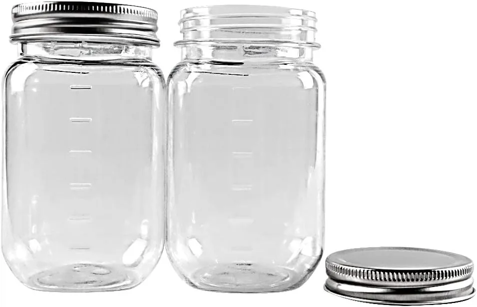 novelinks 16 Ounce Clear Plastic Jars Containers With Screw On Lids - Refillable Round Empty Plastic Slime Storage Containers for Kitchen & Household Storage - BPA Free (10 Pack)