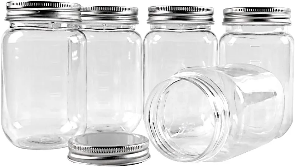 novelinks 16 Ounce Clear Plastic Jars Containers With Screw On Lids - Refillable Round Empty Plastic Slime Storage Containers for Kitchen & Household Storage - BPA Free (10 Pack)