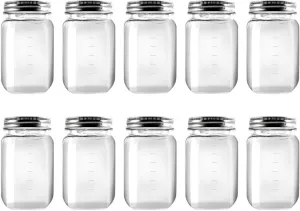 novelinks 16 Ounce Clear Plastic Jars Containers With Screw On Lids - Refillable Round Empty Plastic Slime Storage Containers for Kitchen & Household Storage - BPA Free (10 Pack)