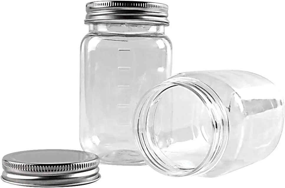 novelinks 16 Ounce Clear Plastic Jars Containers With Screw On Lids - Refillable Round Empty Plastic Slime Storage Containers for Kitchen & Household Storage - BPA Free (10 Pack)
