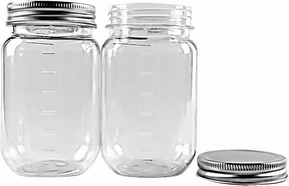 novelinks 16 Ounce Clear Plastic Jars Containers With Screw On Lids - Refillable Round Empty Plastic Slime Storage Containers for Kitchen & Household Storage - BPA Free (20 Pack)