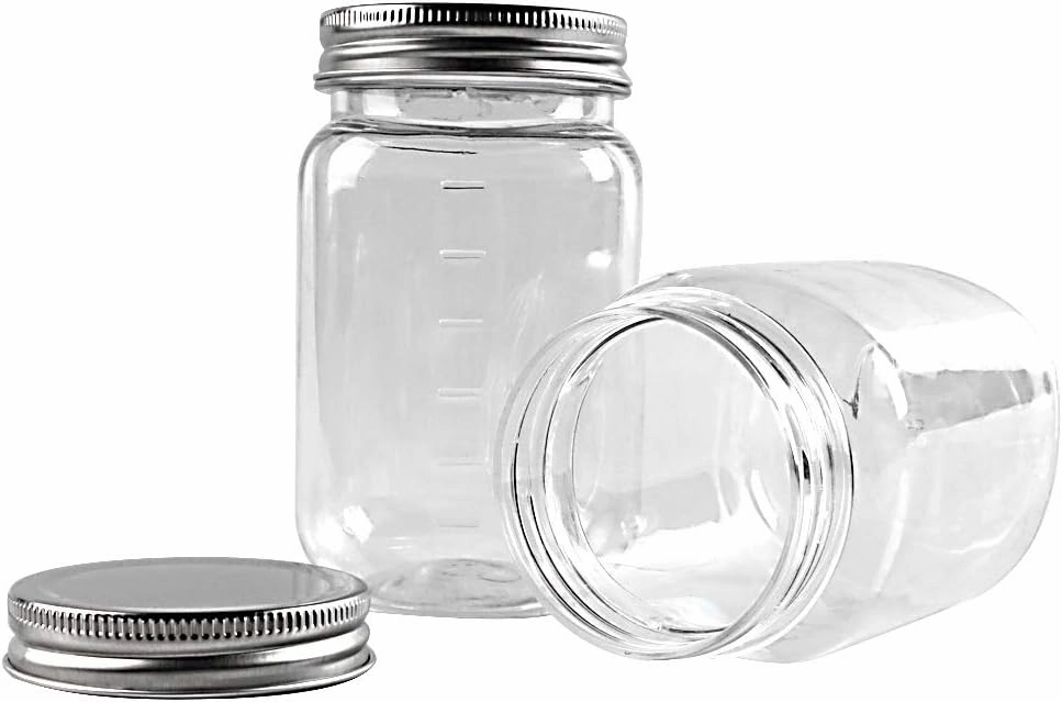 novelinks 16 Ounce Clear Plastic Jars Containers With Screw On Lids - Refillable Round Empty Plastic Slime Storage Containers for Kitchen & Household Storage - BPA Free (20 Pack)