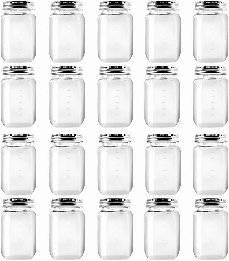 novelinks 16 Ounce Clear Plastic Jars Containers With Screw On Lids - Refillable Round Empty Plastic Slime Storage Containers for Kitchen & Household Storage - BPA Free (20 Pack)