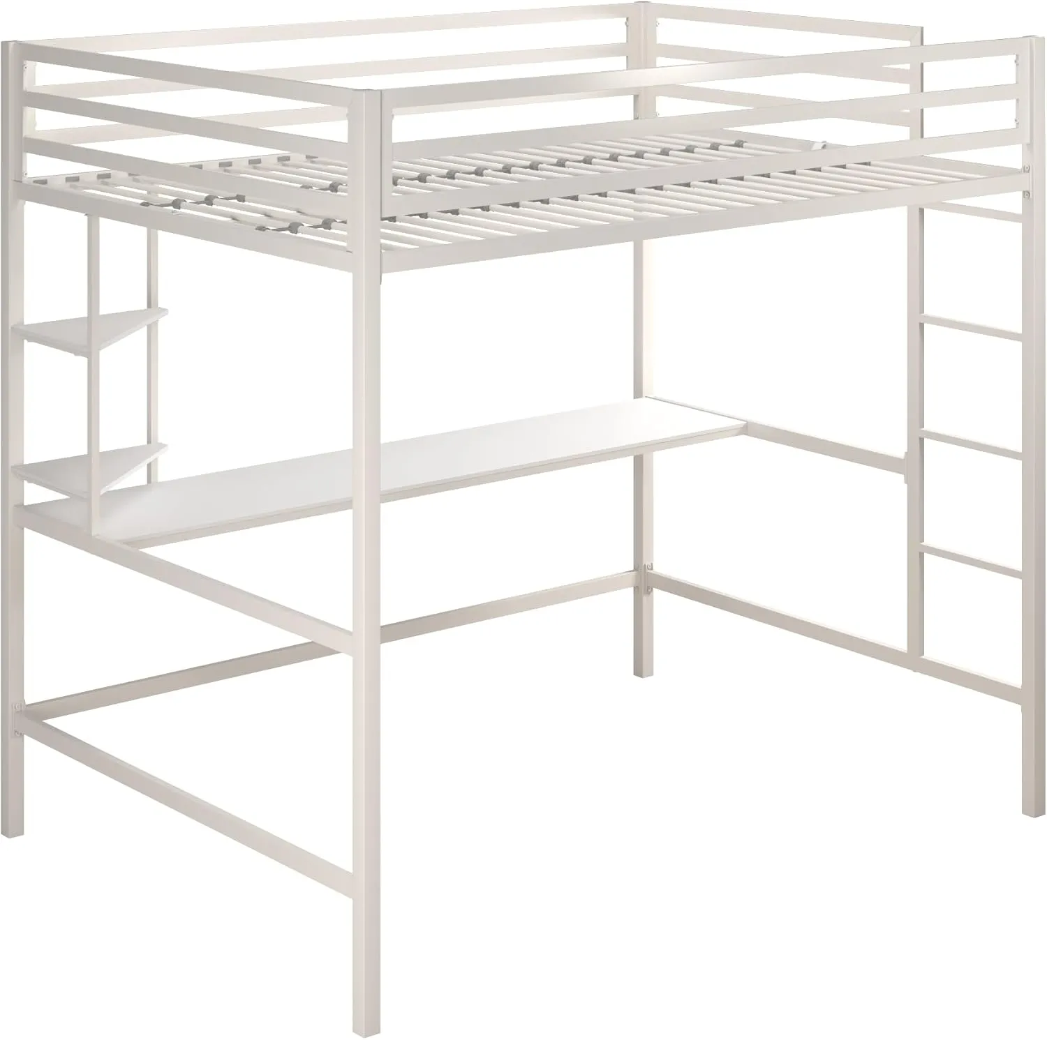 Novogratz Maxwell Metal Full Loft Bed with Desk & Shelves, Off White