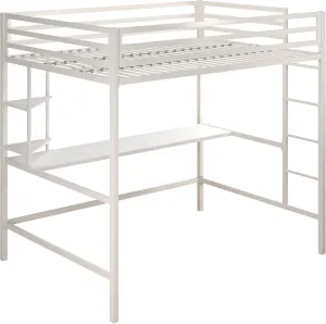 Novogratz Maxwell Metal Full Loft Bed with Desk & Shelves, Off White