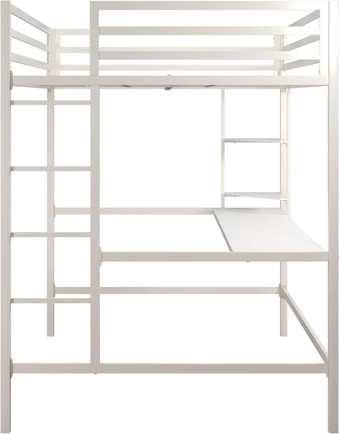 Novogratz Maxwell Metal Full Loft Bed with Desk & Shelves, Off White