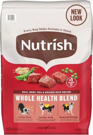 Nutrish Dry Dog Food, Real Beef, Pea & Brown Rice Recipe Whole Health Blend for Adult Dogs, 40 lb. Bag, Packaging May Vary (Formerly Rachael Ray)