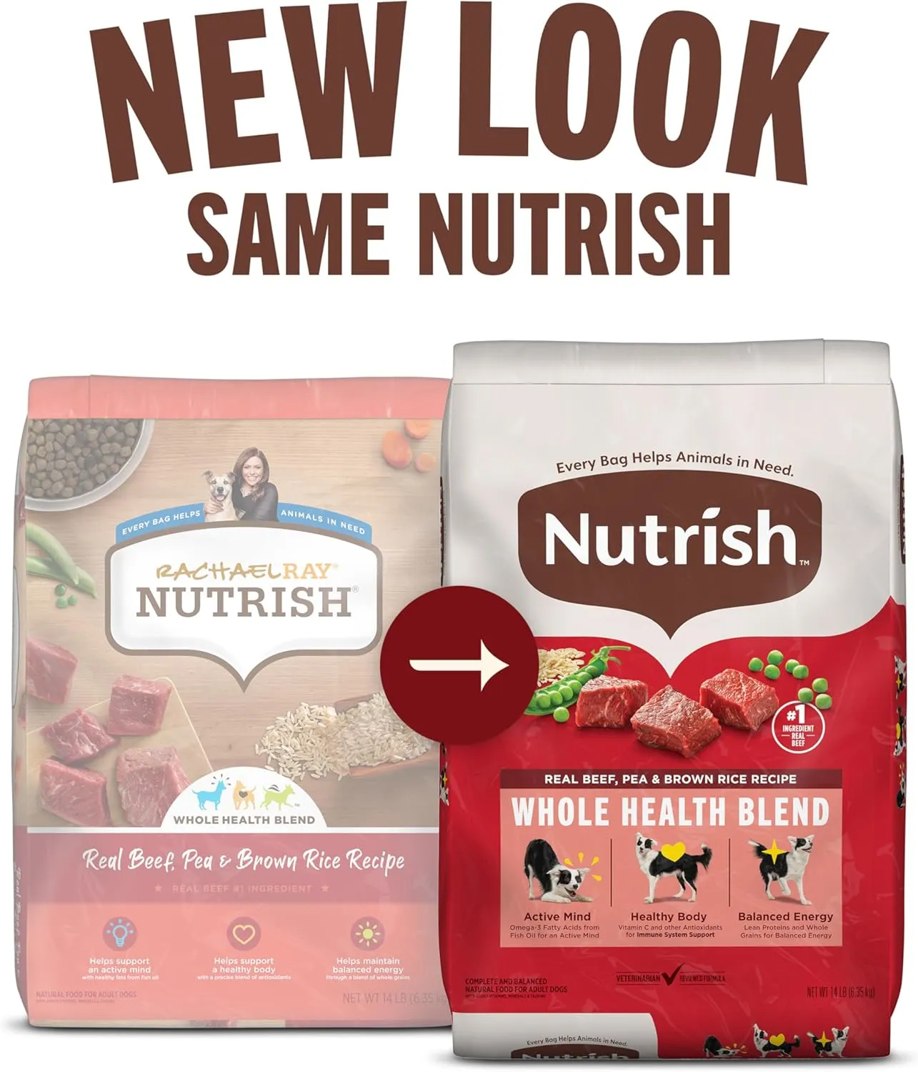 Nutrish Dry Dog Food, Real Beef, Pea & Brown Rice Recipe Whole Health Blend for Adult Dogs, 40 lb. Bag, Packaging May Vary (Formerly Rachael Ray)