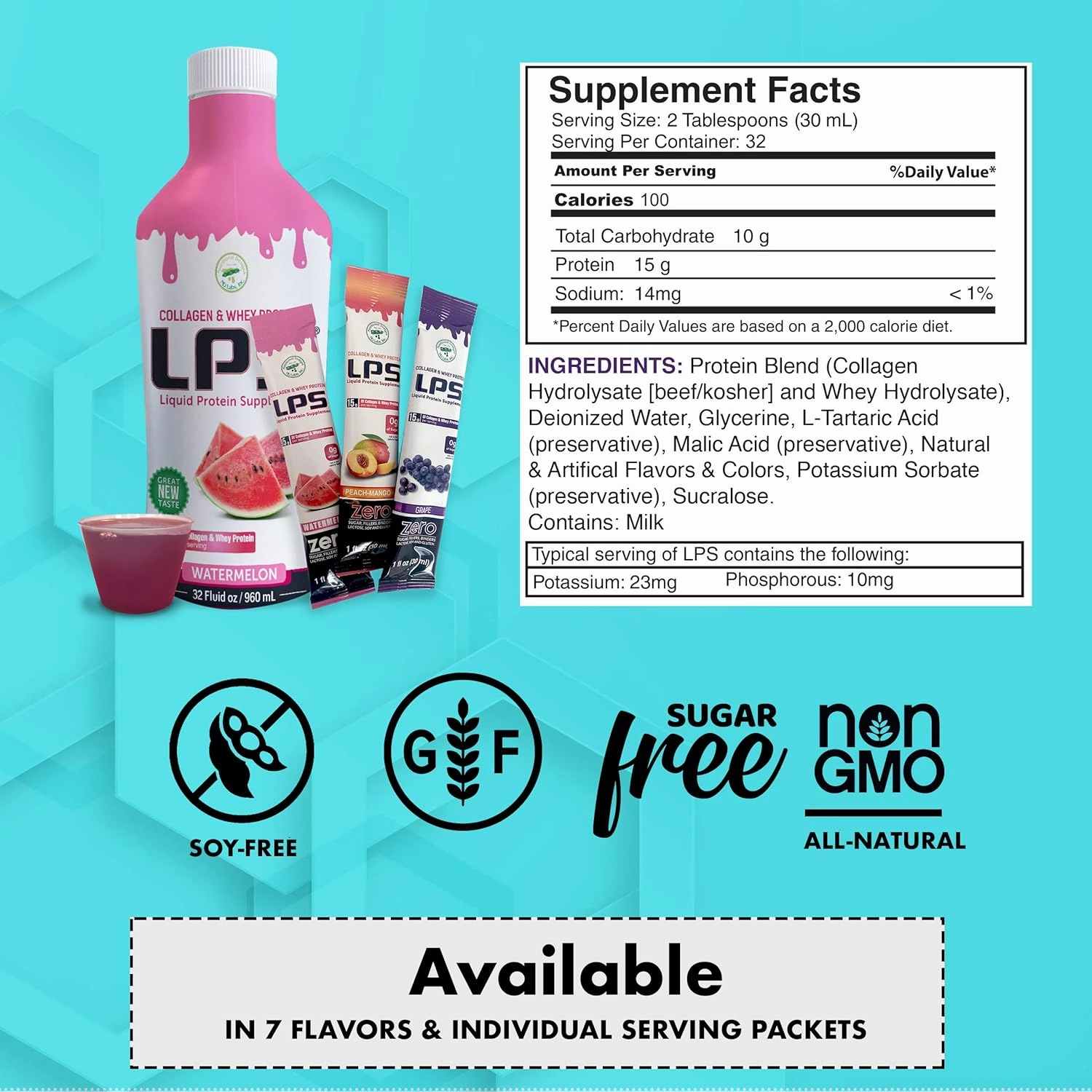 Nutritional Designs Sugar-Free Liquid Collagen & Whey Protein Supplement - Non-GMO Drink - Promotes Healthy Skin & Hair for Men & Women (Honey Vanilla)