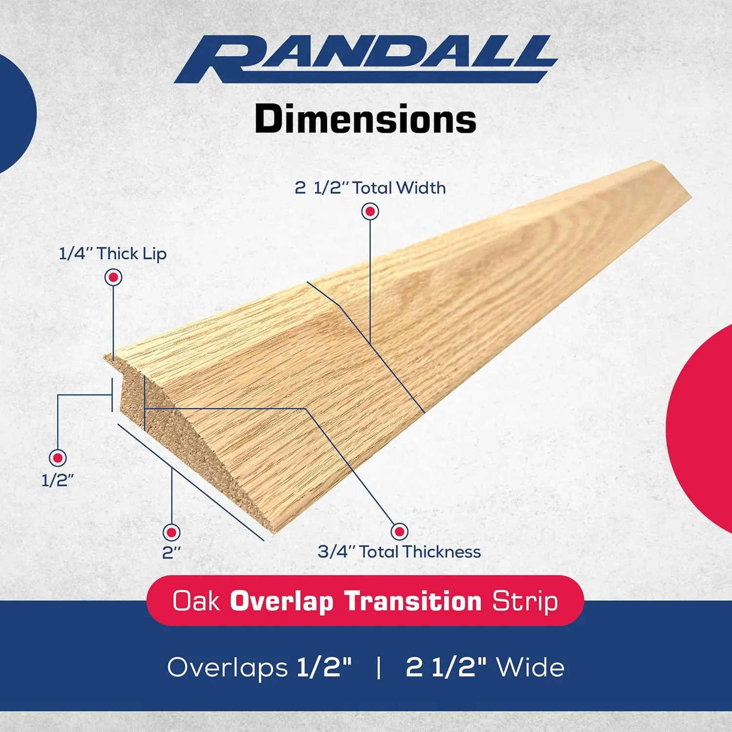 Oak Overlap Transition Strip for 1/2inches Material 2 1/2inches Wide (4 FT)