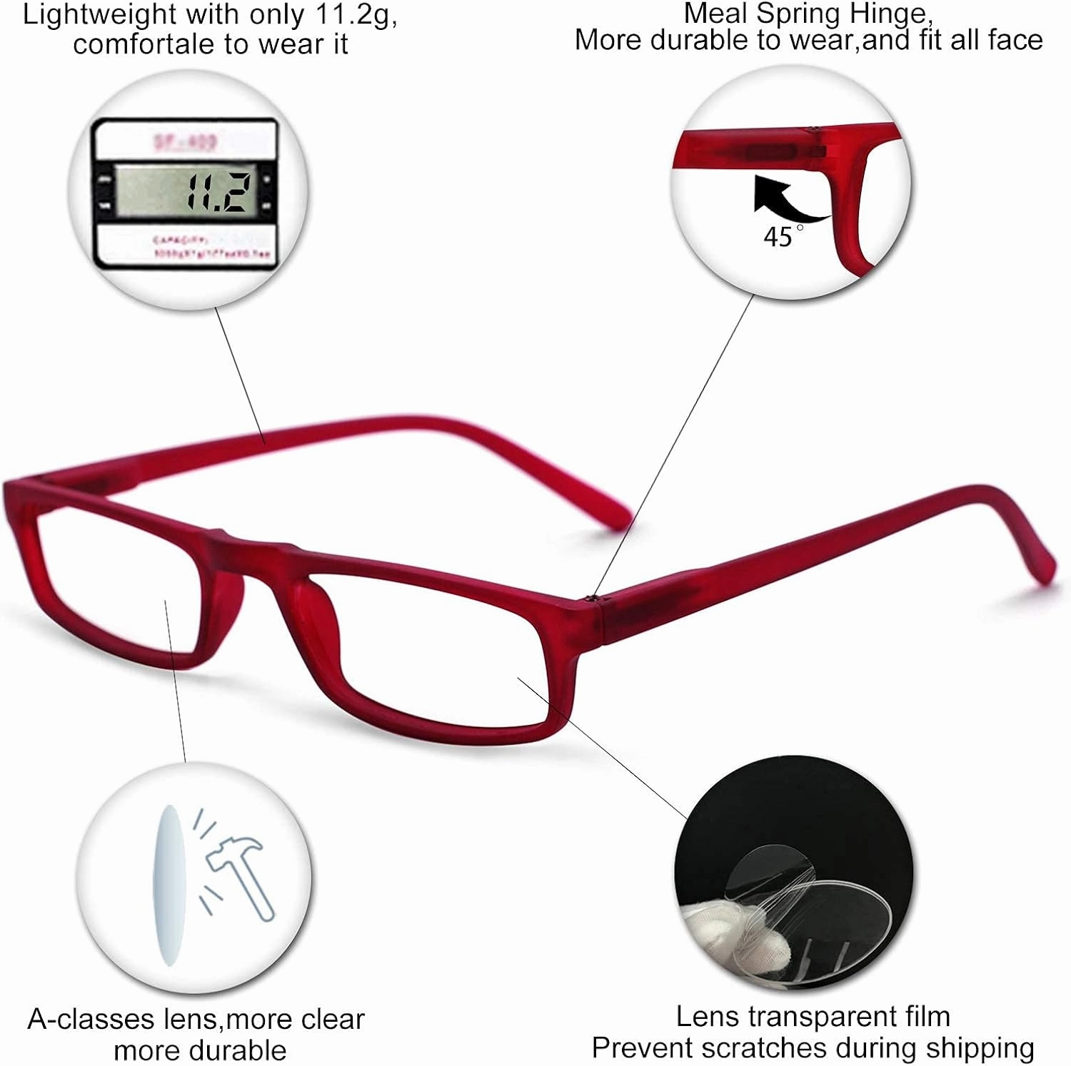 OCCI CHIARI Womens Reading Glasses TR90 Reader For Men 1.0 1.25 1.5 1.75 2.0 2.25 2.5 2.75 3.0 3.5 4.0 5.0 6.0 (Red,100)