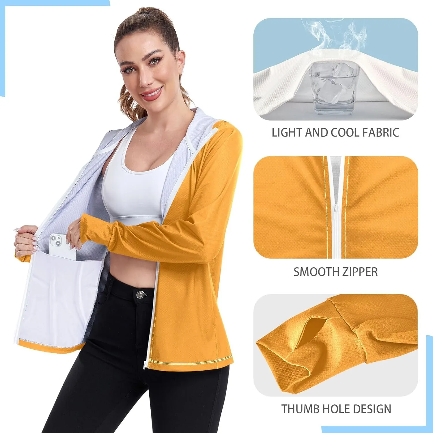 ODAWA Womens Upf Hoodie Peach Puff UV Cooling Hoodie Summer Clothing Long Sleeve Spf 50 Quick Dry Cooling Shirts