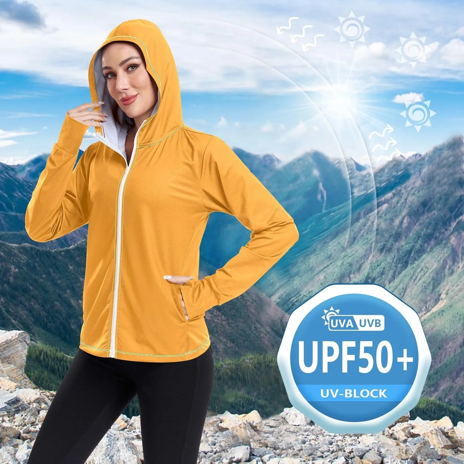 ODAWA Womens Upf Hoodie Peach Puff UV Cooling Hoodie Summer Clothing Long Sleeve Spf 50 Quick Dry Cooling Shirts
