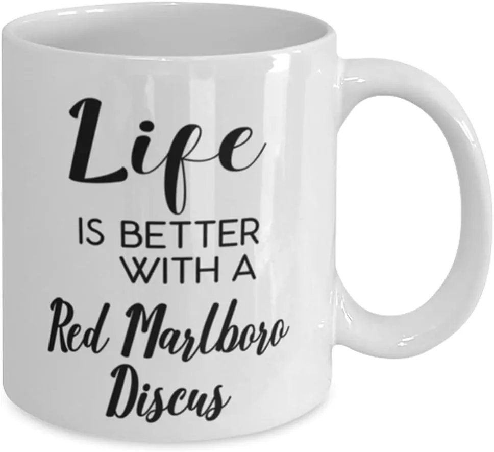 ODDITEES Funny Red Marlboro Discus Fish Mug Life Is Better With A Red Marlboro Discus Coffee Cup 15oz White