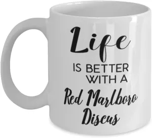 ODDITEES Funny Red Marlboro Discus Fish Mug Life Is Better With A Red Marlboro Discus Coffee Cup 15oz White