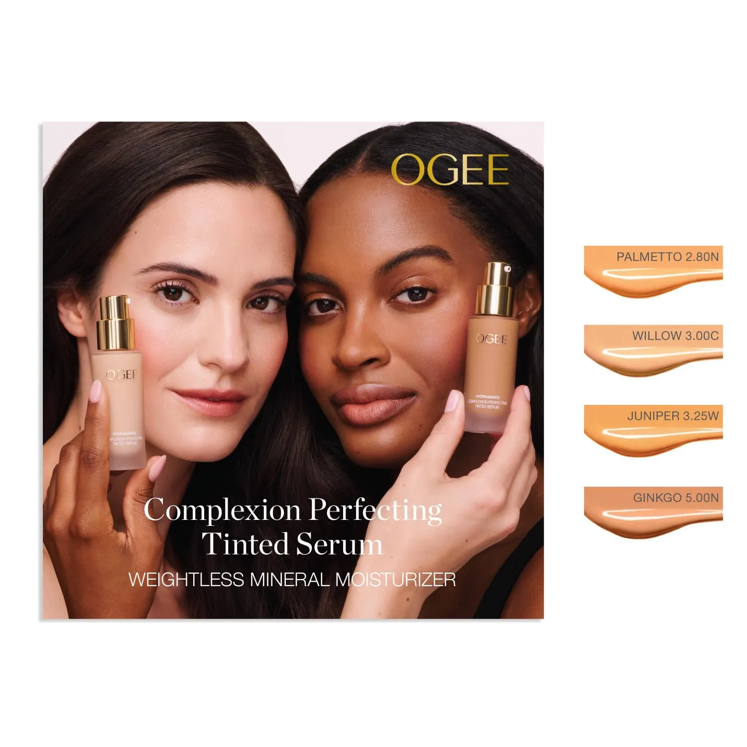 Ogee Complexion Perfecting Liquid Foundation - Lightweight Tinted Moisturizer For Face (Gingko 5.00N - Medium Tan, Neutral Undertones) - with Vitamin C & Jojoba Oil - Certified Organic & Made in USA