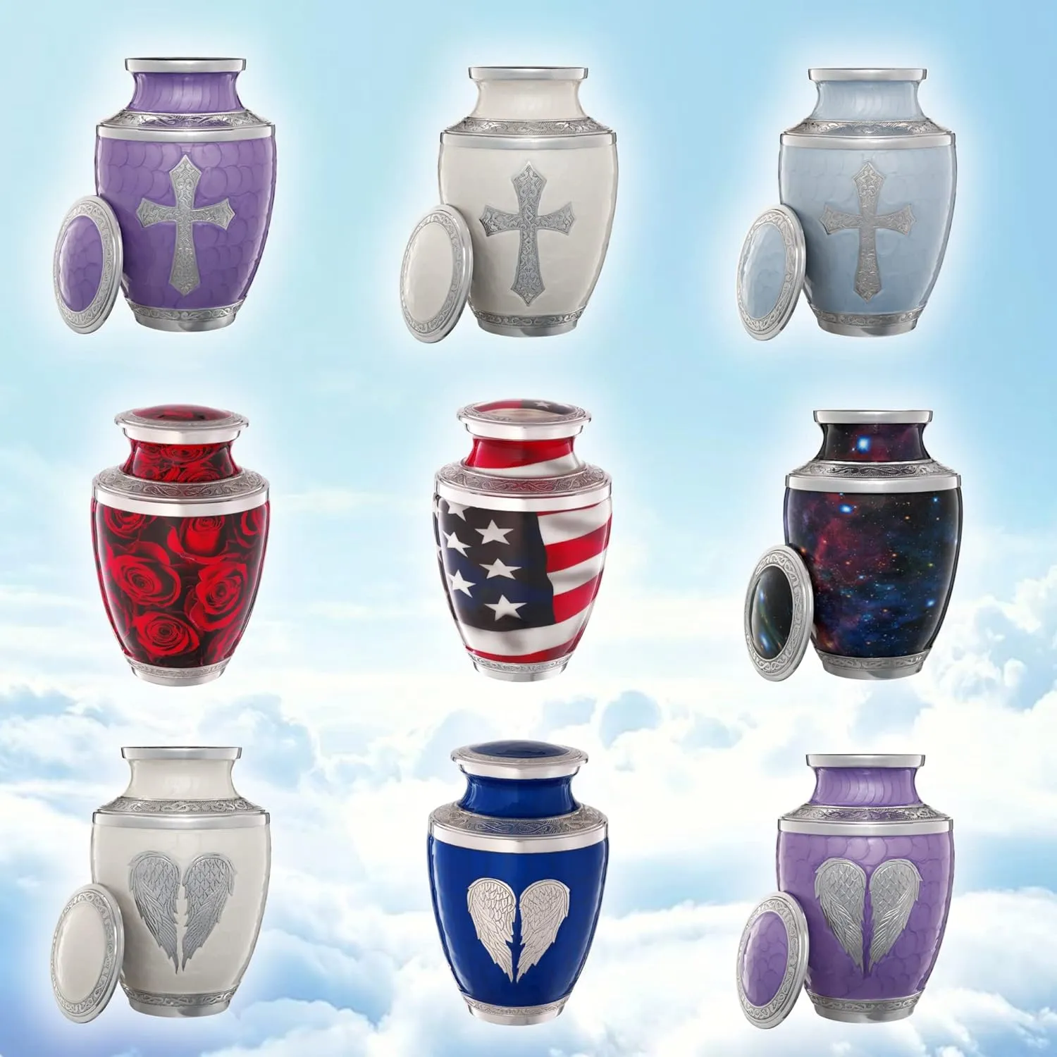 Olivia Memorials Small Urns for Human Ashes Adult Female - Red Roses Decorative Mini Urns - Cremation Keepsakes with Velvet Box - Flowers Memorial Urn with Roses and Ash Storage