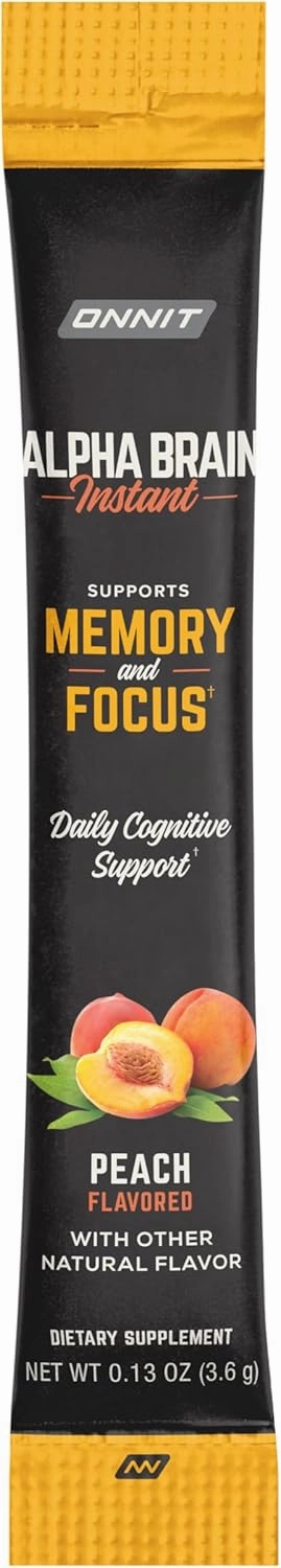 ONNIT Alpha Brain Instant Peach Flavor - Nootropic Brain Booster Memory Supplement - for Focus, Energy & Clarity - Alpha GPC Choline, Cats Claw, L-Theanine, Bacopa - 30ct