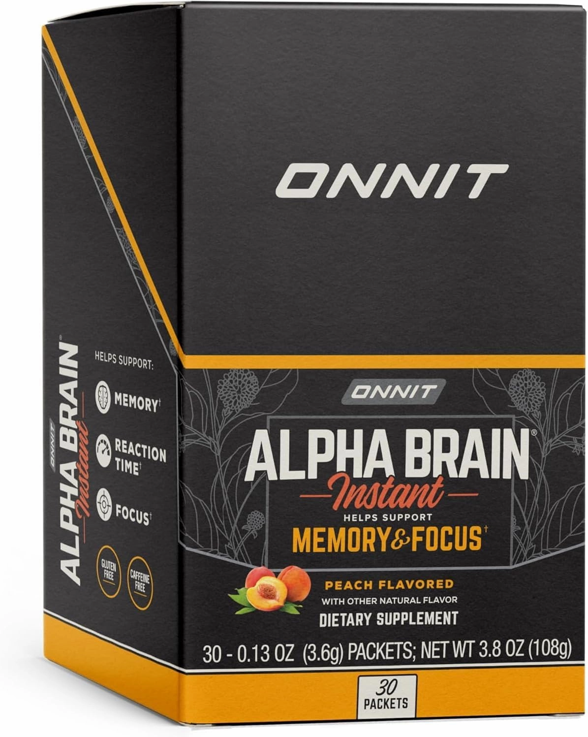 ONNIT Alpha Brain Instant Peach Flavor - Nootropic Brain Booster Memory Supplement - for Focus, Energy & Clarity - Alpha GPC Choline, Cats Claw, L-Theanine, Bacopa - 30ct