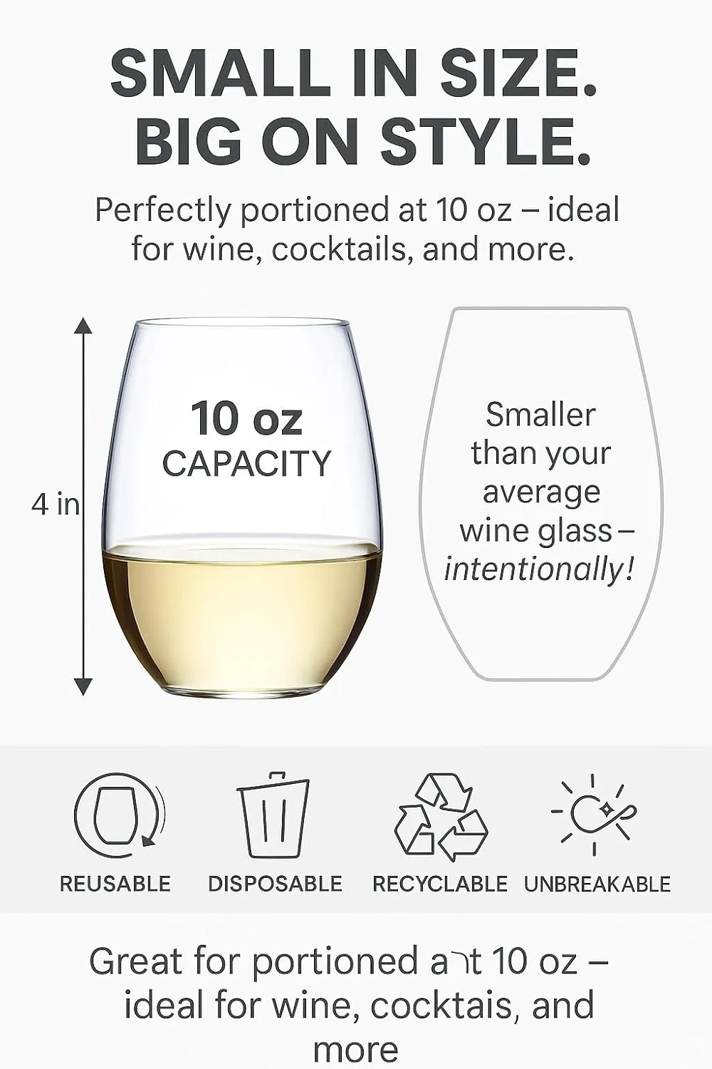 Oojami 36 Count Stemless Unbreakable Crystal Clear Disposable Plastic Wine Glasses - 10 ounces
