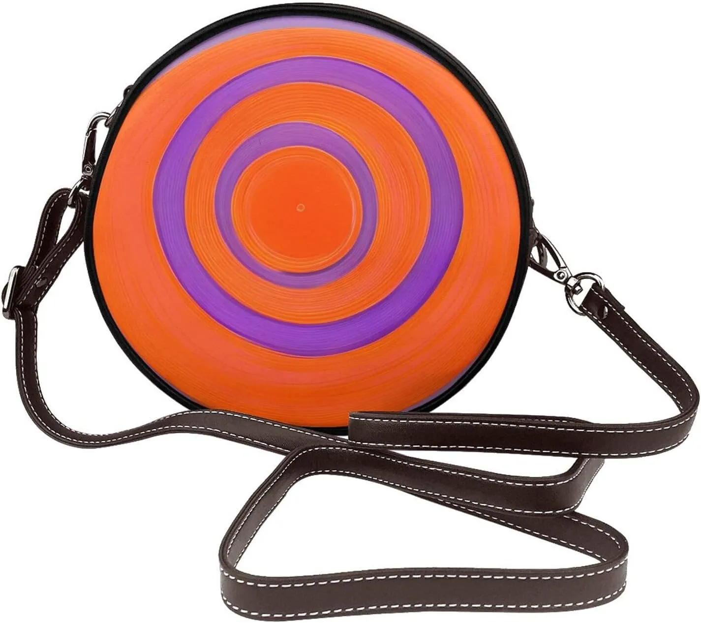 Orange Circle Centre Removable Shoulder Strap Waterproof Leather Shoulder Round Bag Crossbody Bag Travel Shopping Dating Handbag Purse