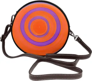 Orange Circle Centre Removable Shoulder Strap Waterproof Leather Shoulder Round Bag Crossbody Bag Travel Shopping Dating Handbag Purse