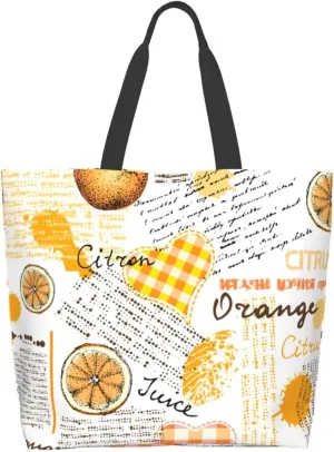 Orange Citrus Newspaper White Tote Bag for Women Shoulder Handbag Woman Large Casual Handbag Beach Bag