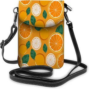 Orange Crossbody Cell Phone Purse Fruit Juice Vitamin Leaf Slice GreenWallet Handbag
