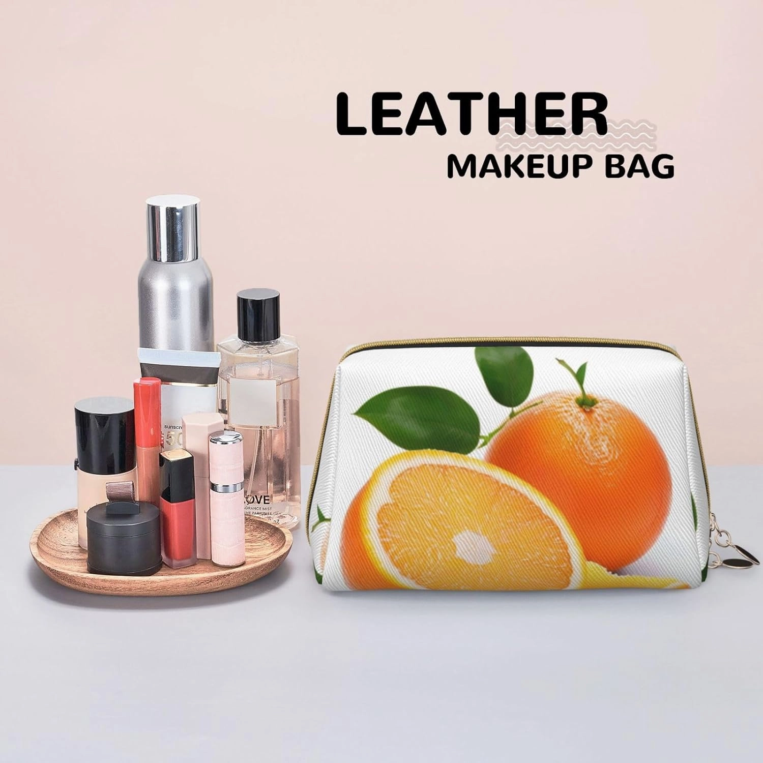 Orange Toiletry Pouch, Travel-Friendly Makeup Organizer For Makeup Brushes, Lipsticks