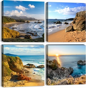 Oregon Coast Landscape Wall Art Vintage Beach Scenery Pictures for Living Room Coastal Paintings Prints Bathroom Decor Nature Seascape Ocean Poster Canvas Artwork Bedroom Home Decorations 12x12” 4 Pcs