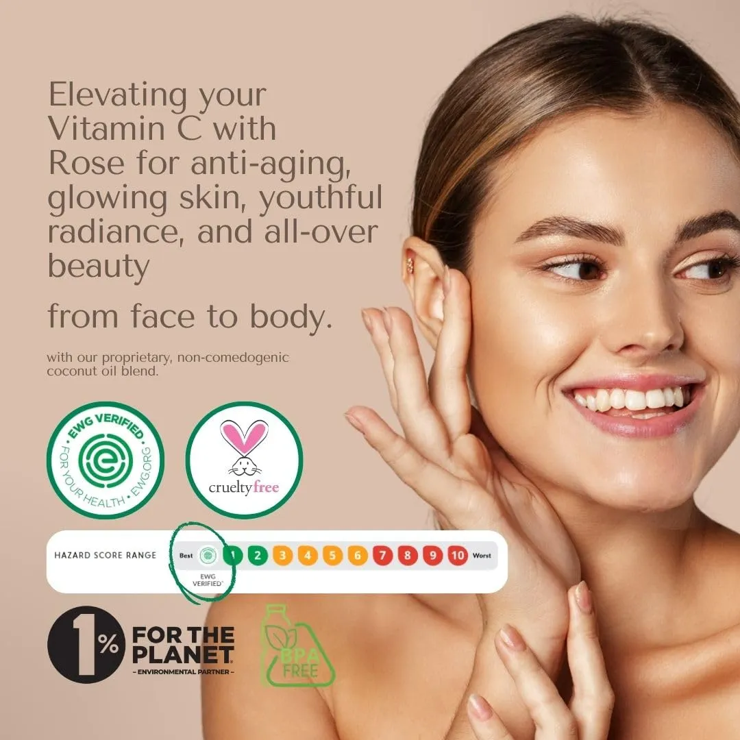 Organic to Green ROSE COCO OIL & VITAMIN C–Face & Body Serum Oil & Skincare Moisturizer with Vitamin E, Rosehip & Edelweiss – Fast-Absorbing, Restore Natural Glow, Non-Greasy, Clean Beauty, Vegan, 5oz