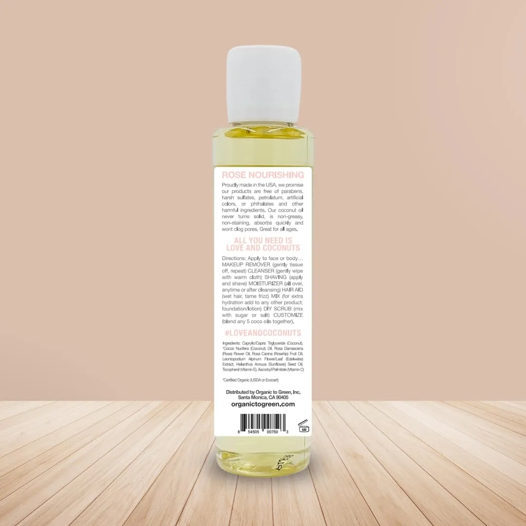 Organic to Green ROSE COCO OIL & VITAMIN C–Face & Body Serum Oil & Skincare Moisturizer with Vitamin E, Rosehip & Edelweiss – Fast-Absorbing, Restore Natural Glow, Non-Greasy, Clean Beauty, Vegan, 5oz