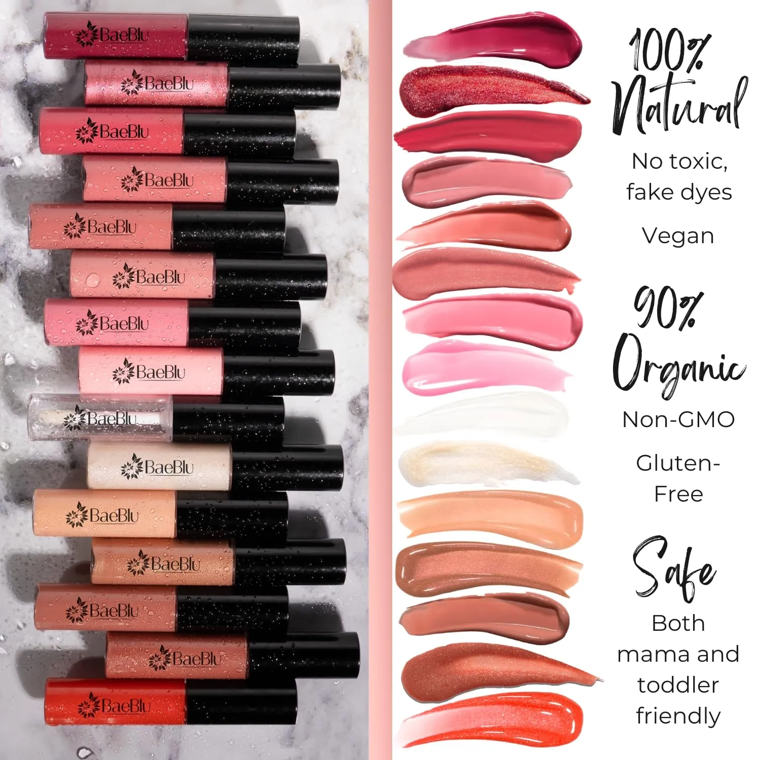 Organic Vegan Lip Gloss, 100% Natural Non-Toxic Moisturizing Ingredients, Pink Lilac