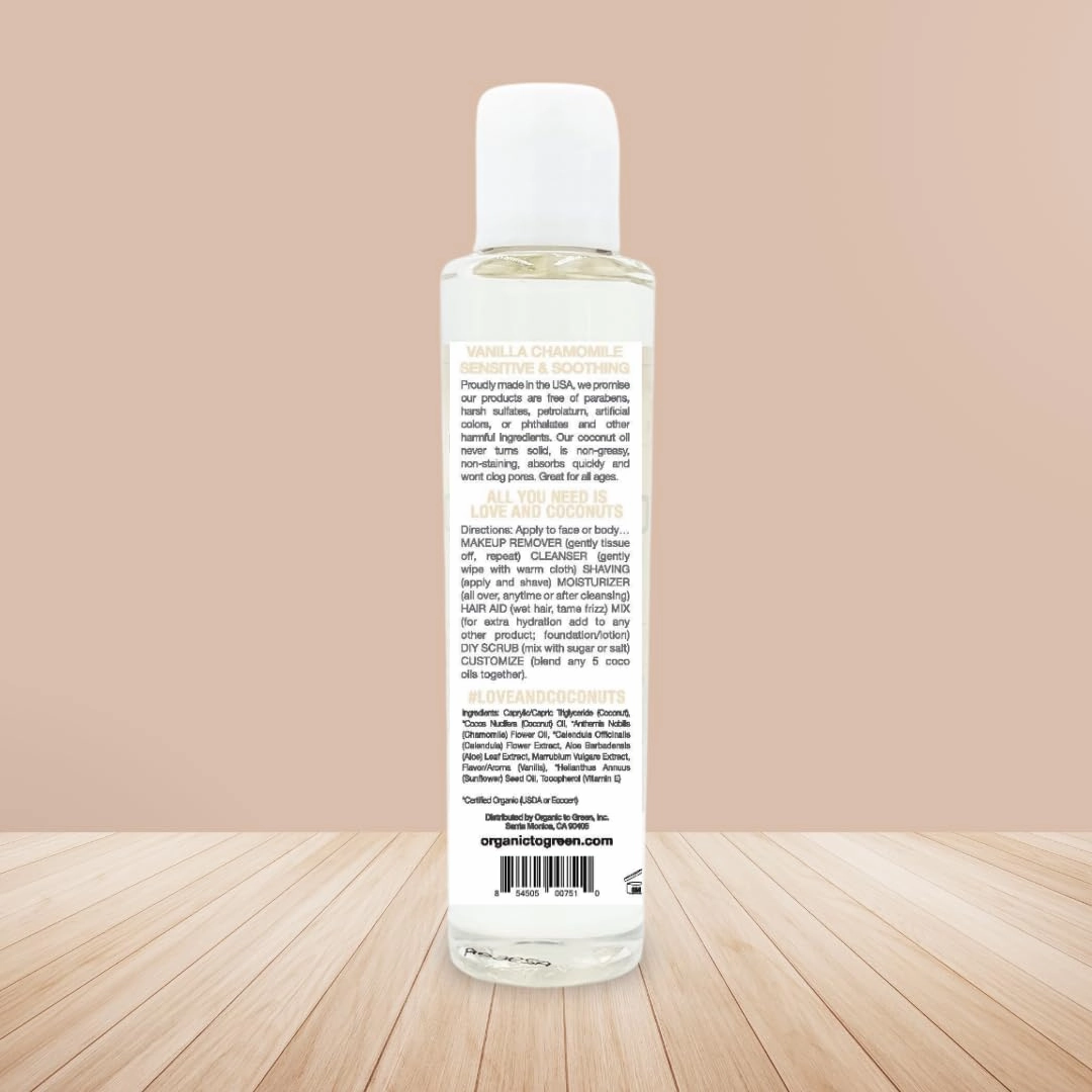 Organic To Green VANILLA CHAMOMILE COCO OIL & ALOE VERA – Face & Body Serum Oil & Skincare Moisturizer for Children, Babies, & Stretch Marks with Vitamin E, Calendula – Clean Beauty, Vegan, 5 oz