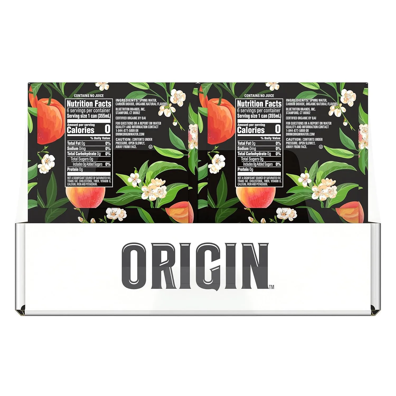 ORIGIN Organic & Non-GMO Peach Flavor Sparkling Water, 12 Fl Oz, Recyclable Aluminum Cans (24 Count)
