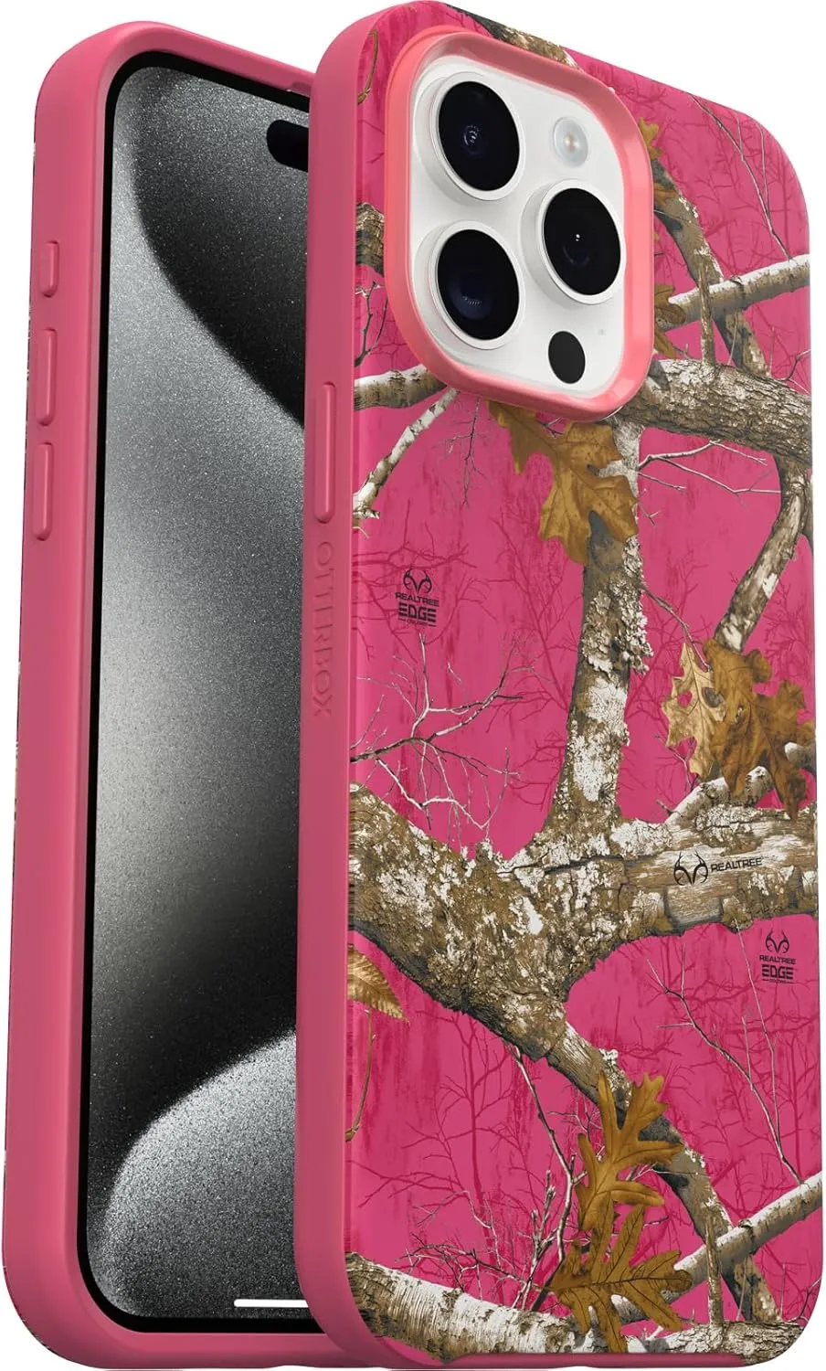 OtterBox iPhone 15 Pro MAX (Only) Symmetry Series Case - Realtree Flamingo Pink, Snaps to MagSafe, Ultra-Sleek, Raised Edges Protect Camera & Screen