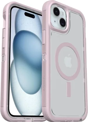 OtterBox iPhone 16e, iPhone 15, iPhone 14, and iPhone 13 Defender Series XT Case with MagSafe, Screenless, Rugged - Non-Retail Packaging - Clear/Pink