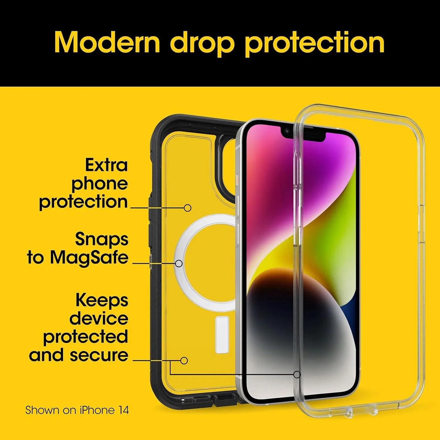 OtterBox iPhone 16e, iPhone 15, iPhone 14, and iPhone 13 Defender Series XT Case with MagSafe, Screenless, Rugged - Non-Retail Packaging - Clear/Pink
