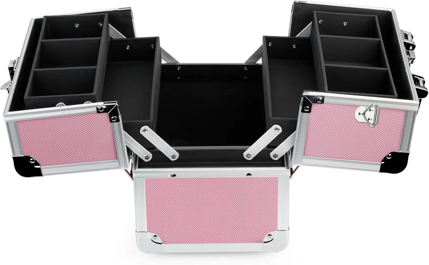 OUDMAY Makeup Case - Professional Portable Aluminum Cosmetics Storage Box With Locks and 2-Deck Folding Trays Pink Diamond
