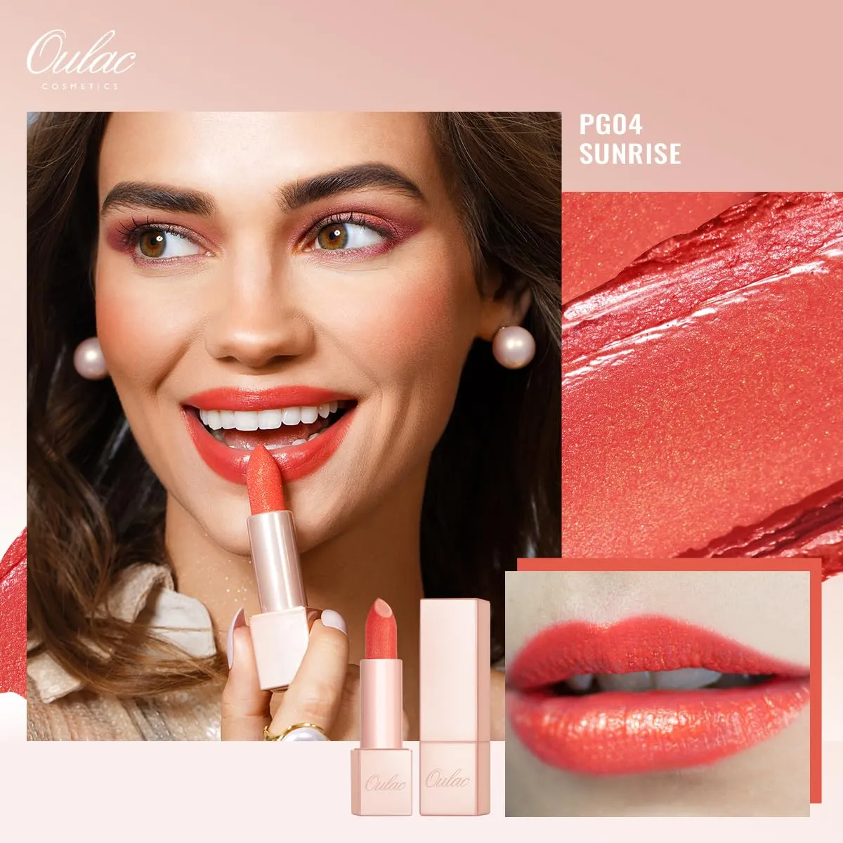 Oulac Orange Lipstick Set 2PCS - Metallic and Sheer Orange Lipstick, Vegan Hydrating Formula, 05 PG04