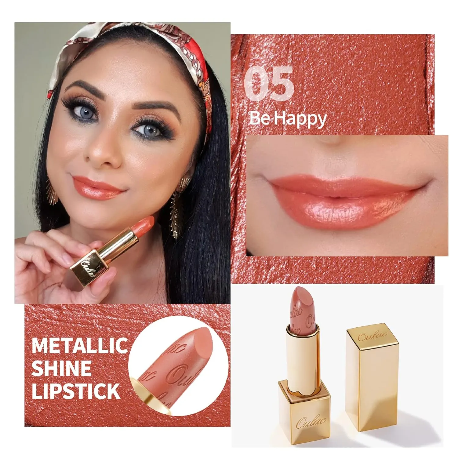 Oulac Orange Lipstick Set 2PCS - Metallic and Sheer Orange Lipstick, Vegan Hydrating Formula, 05 PG04