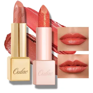 Oulac Orange Lipstick Set 2PCS - Metallic and Sheer Orange Lipstick, Vegan Hydrating Formula, 05 PG04