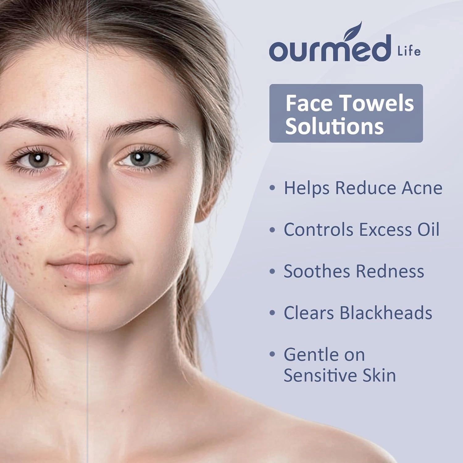 Ourmed Life Face Towels, Disposable Biodegradable Clean Facial Wash Cloth for Sensitive Skin, Lint- free Facial Towels for Cleansing, Skincare and Makeup Remover, Dry Wipes, 600 Count