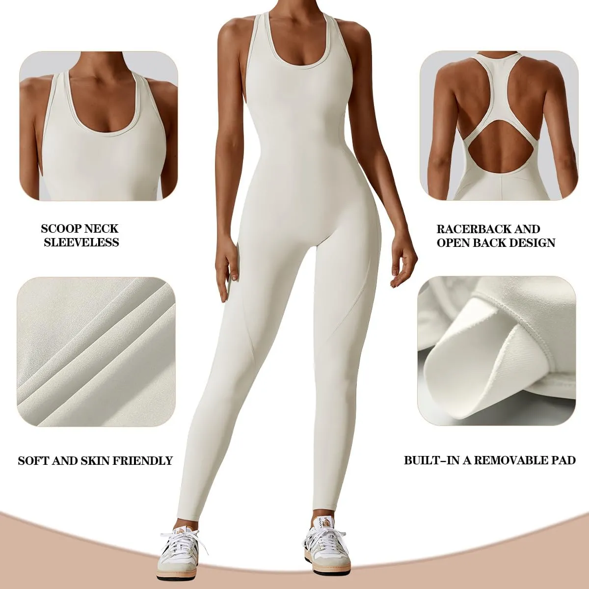 OYS Women's Sleeveless Backless One Piece Seamless Bodycon Yoga Workout Jumpsuits
