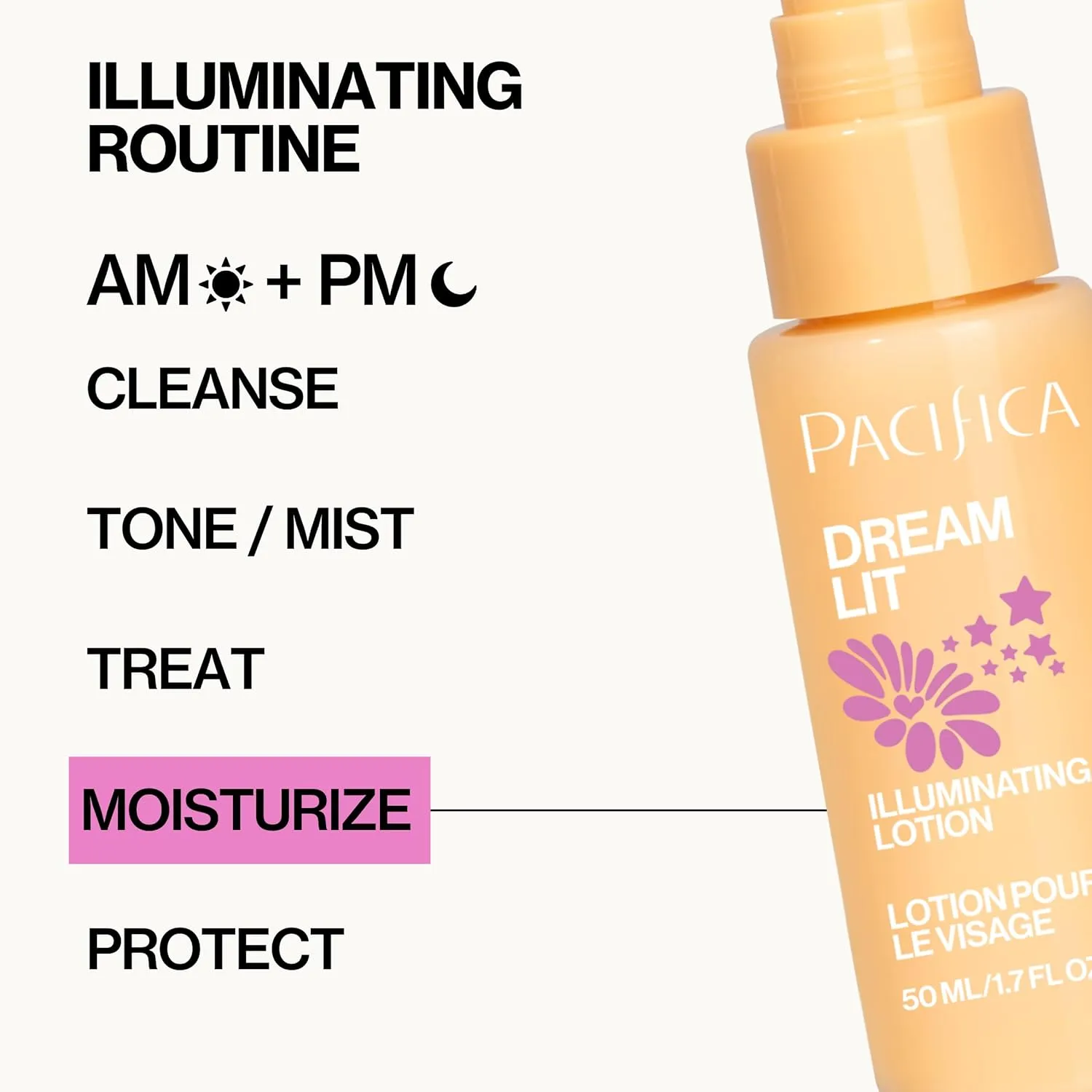 Pacifica Dreamlit Illuminating Facial Lotion – Vitamin C & Niacinamide Brightening Moisturizer for Radiant Glow - Natural Dewy Finish Hydrates & Minimizes Pores - Lightweight Daily Face Cream, Vegan