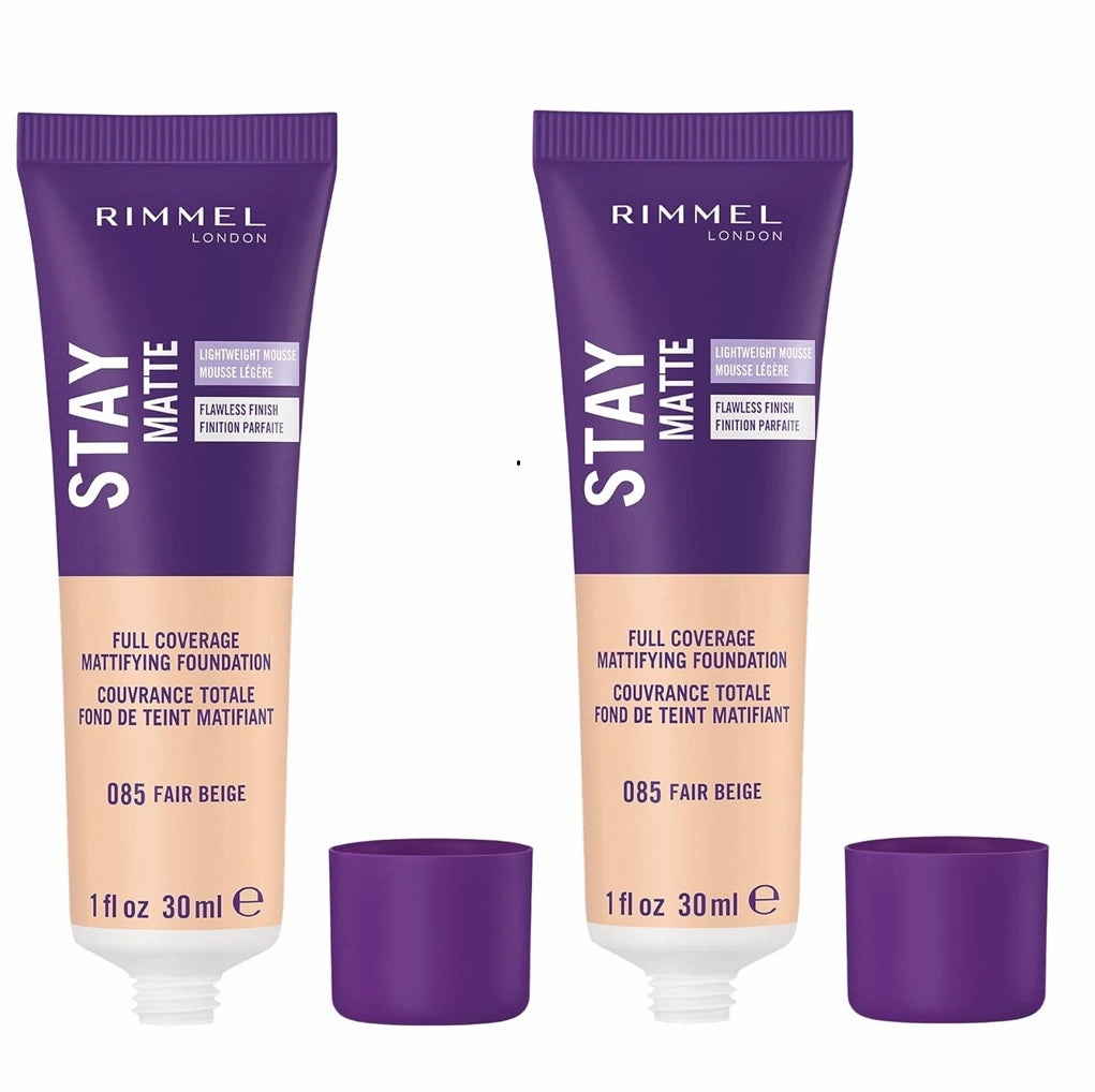 Pack of 2 Rimmel London Stay Matte Full Coverage Mattifying Foundation, Fair Beige 085