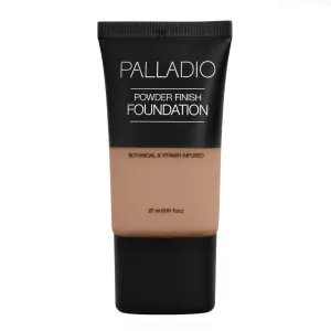Palladio Powder Finish Liquid Foundation, Natural Matte Appearance, Reduces Fine Lines, Covers Large Pores, Hides Imperfections, All Day Wear, Sheer to Medium Coverage, Caramel