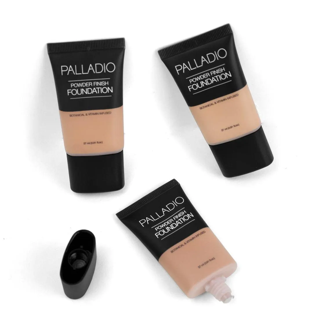 Palladio Powder Finish Liquid Foundation, Natural Matte Appearance, Reduces Fine Lines, Covers Large Pores, Hides Imperfections, All Day Wear, Sheer to Medium Coverage, In the Buff