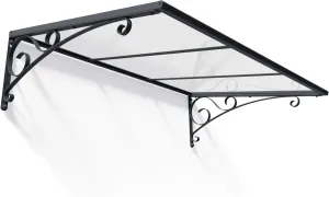 Palram Canopia Venus 1350 - 4' x 3' Window & Door Awning for Door Entrance, High-End Polycarbonate Patio Canopy with Clear Panels, UV Protection, Modern Gray Metal Frame, Weather Resistant Overhang